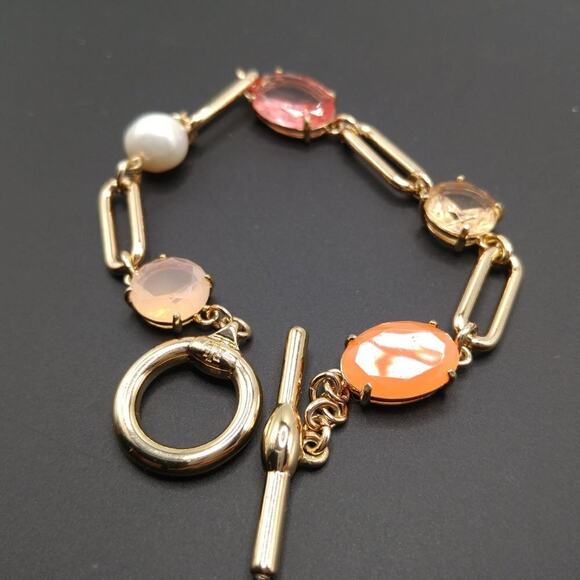 Lauren Ralph Lauren Mixed Stone Cultured Freshwater Pearl Chain Link Bracelet - Picture 3 of 7